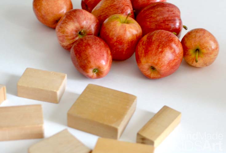Preschool Engineering with blocks and apples
